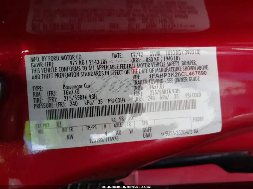 2012 Ford Focus SE 1FAHP3K26CL467690 — фото 9