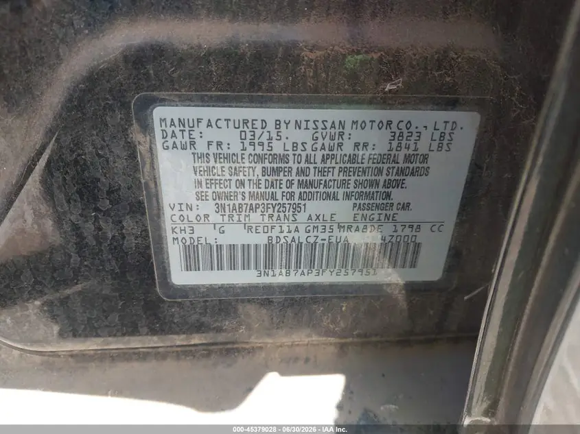 2015 Nissan Sentra S 3N1AB7AP3FY257951 — фото 9
