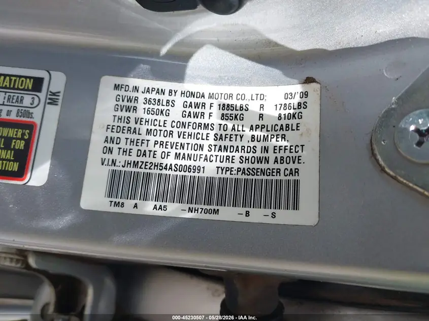 2010 Honda Insight LX JHMZE2H54AS006991 — фото 9