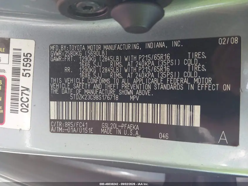 2008 Toyota Sienna LE 5TDZK23C98S176718 — фото 9