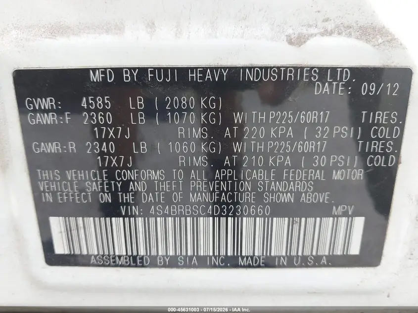 2013 Subaru Outback 2.5I Limited 4S4BRBSC4D3230660 — фото 9